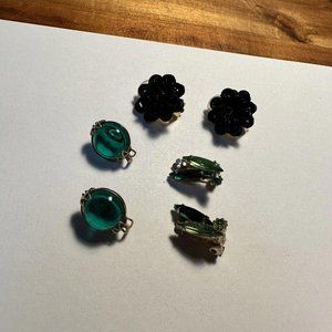 Lot of 3 Small Clip On Earrings Bead Cluster / Rhinestone